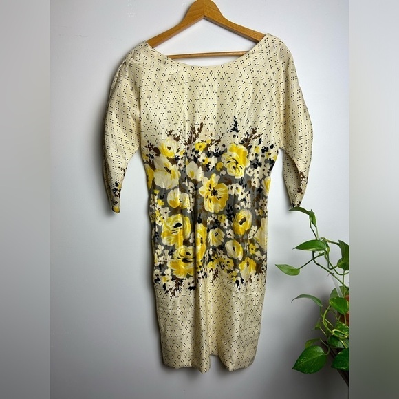 Meadow Rue By Anthropologie Linen Silk Floral 3/4 Sleeve floral Midi Dress Sz 4 - Picture 1 of 13